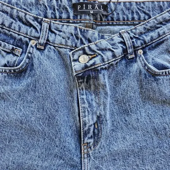 Piral Cross Button Straight Leg Blue Distressed Jeans Size Medium - Picture 6 of 11